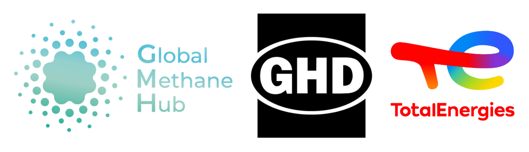 Logos of MBH programme sponsors: the Global Methane Hub, GHD Engineering and Total Energies